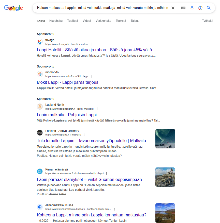 Google-haku perinteinen